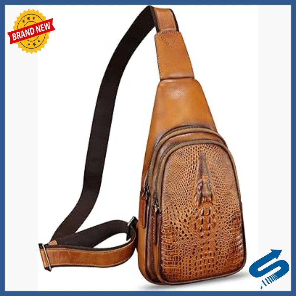 Genuine Leather Sling Backpack Crossbody Shoulder Bag Adjustable Strap